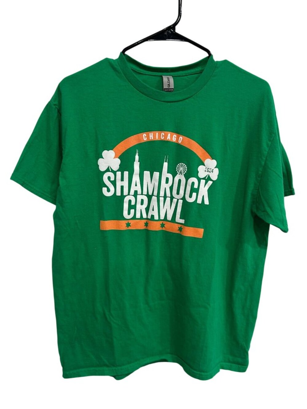 Gildan Large Mens Green Chicago Shamrock Crawl 2024 Event T-Shirt Kitschy Retro